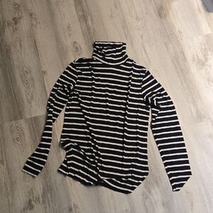 H&M Black and White Striped Turtleneck Top